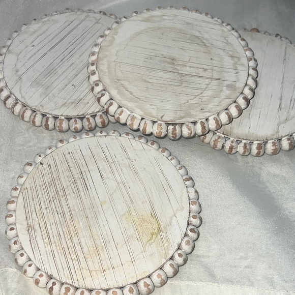 Rustic Beaded Coaster Set - White - Picture 3 of 4